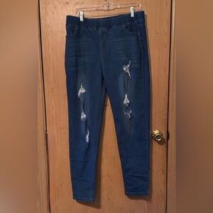 JVINI Dark Blue Distressed Women Jeggings